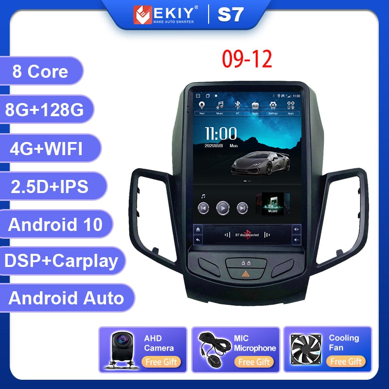 EKIY Android 10 Car GPS For Ford Fiesta MK7 2009-2016 Navigation Radio Stereo Multimedia Vertical Tesla Screen 2 Din DVD Player