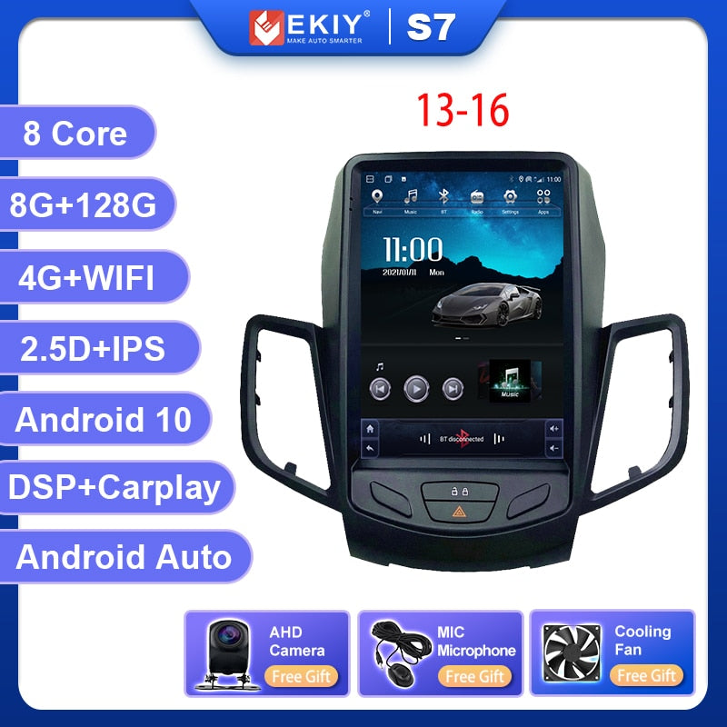 EKIY Android 10 Car GPS For Ford Fiesta MK7 2009-2016 Navigation Radio Stereo Multimedia Vertical Tesla Screen 2 Din DVD Player