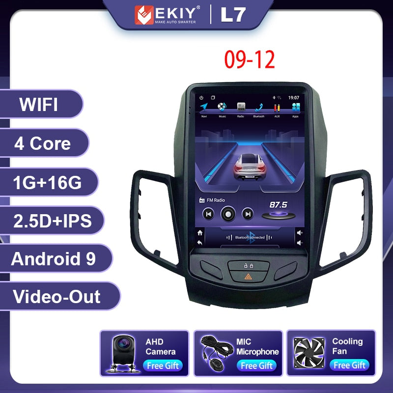 EKIY Android 10 Car GPS For Ford Fiesta MK7 2009-2016 Navigation Radio Stereo Multimedia Vertical Tesla Screen 2 Din DVD Player
