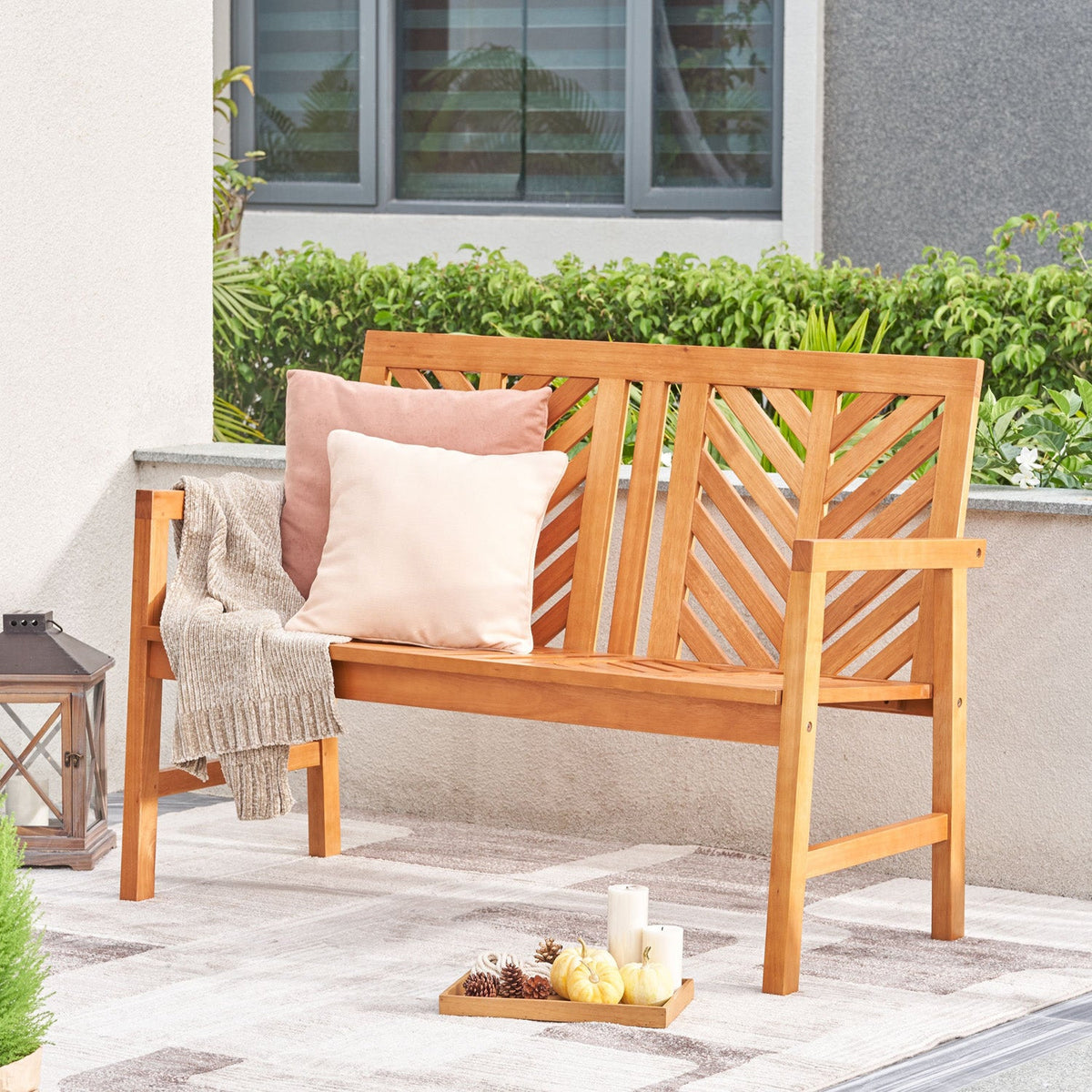 Vifah Olina Honey Two Seater Fish Bone Eucalyptus Wooden Garden Bench