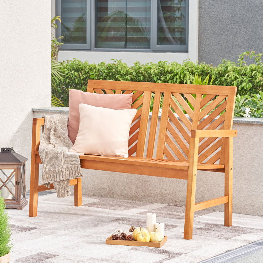 Vifah Olina Honey Two Seater Fish Bone Eucalyptus Wooden Garden Bench