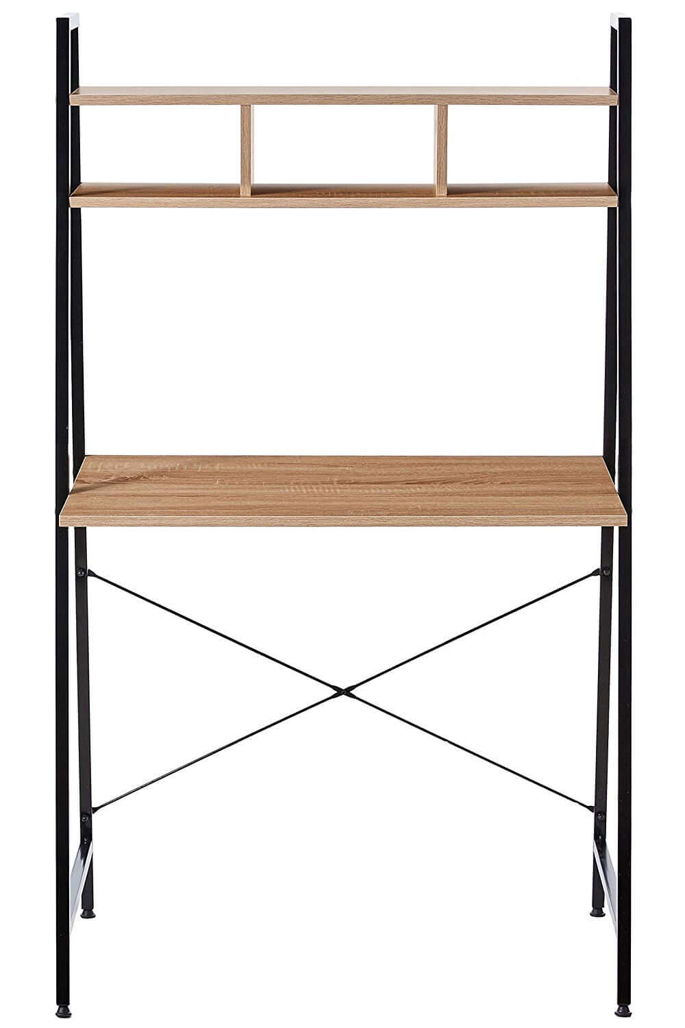 Offex Home Office Black Ladder Steel Frame Desk with Wooden Bookcase