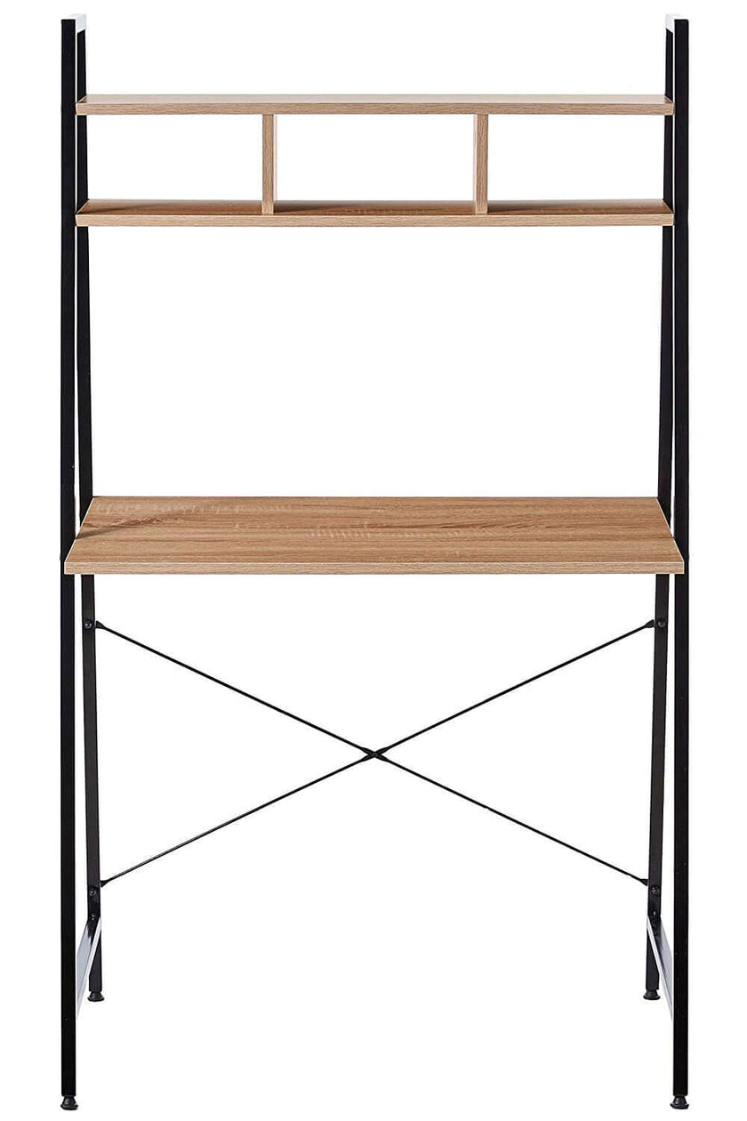 Offex Home Office Black Ladder Steel Frame Desk with Wooden Bookcase
