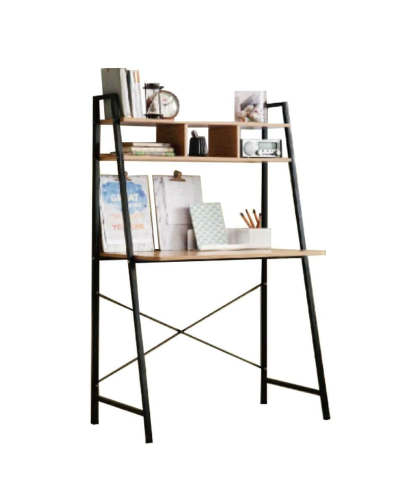 Offex Home Office Black Ladder Steel Frame Desk with Wooden Bookcase