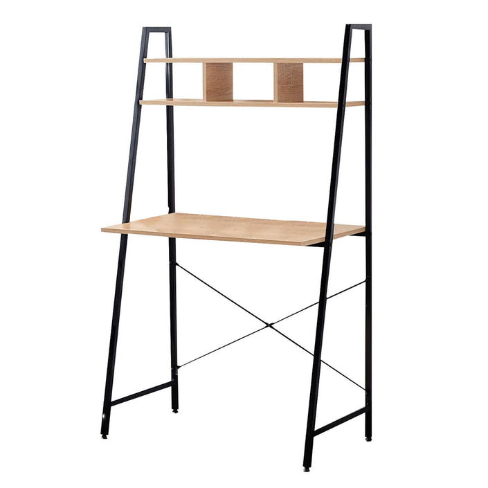Offex Home Office Black Ladder Steel Frame Desk with Wooden Bookcase