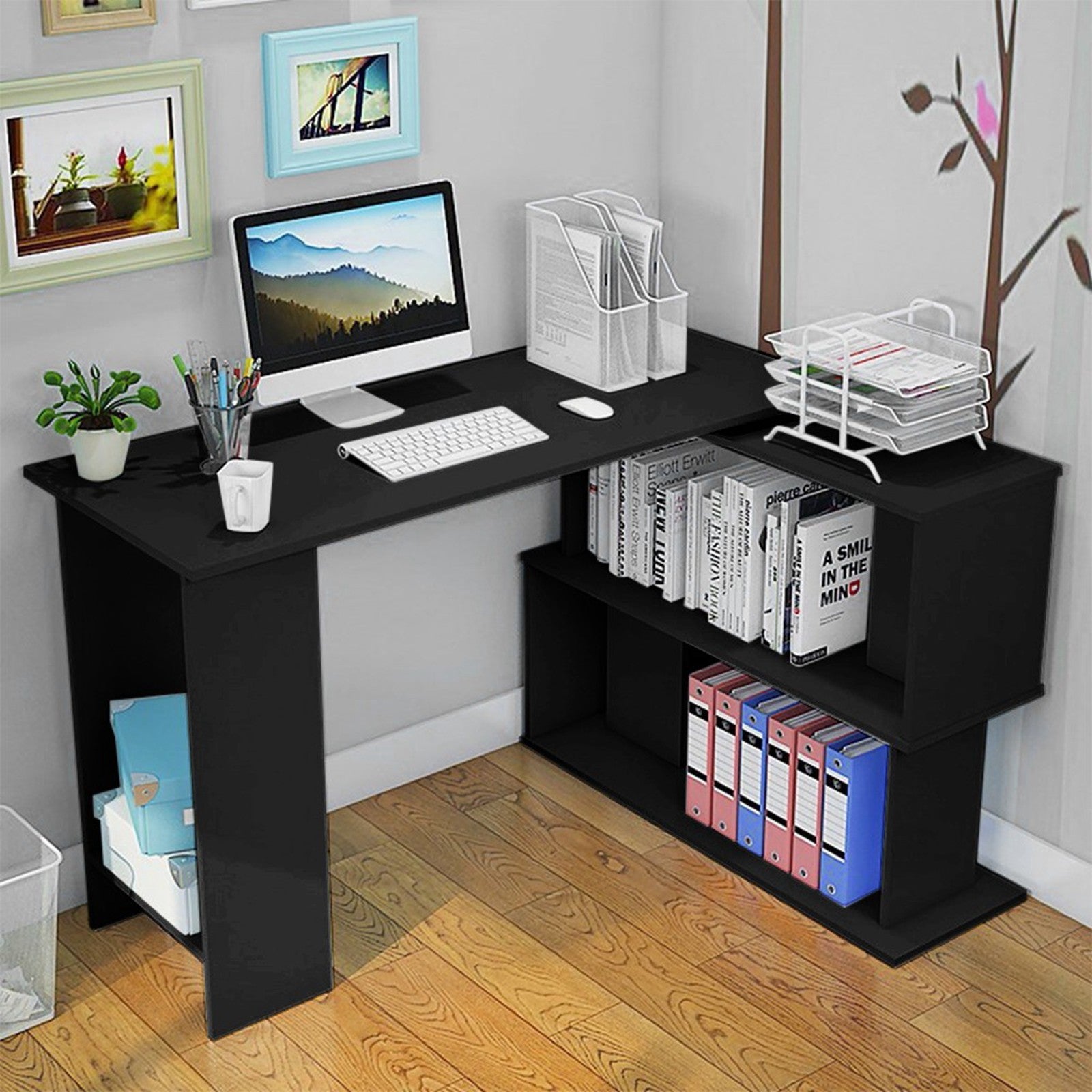 L Shape Computer Desk Corner Laptop Workstation Student Writing Table ...
