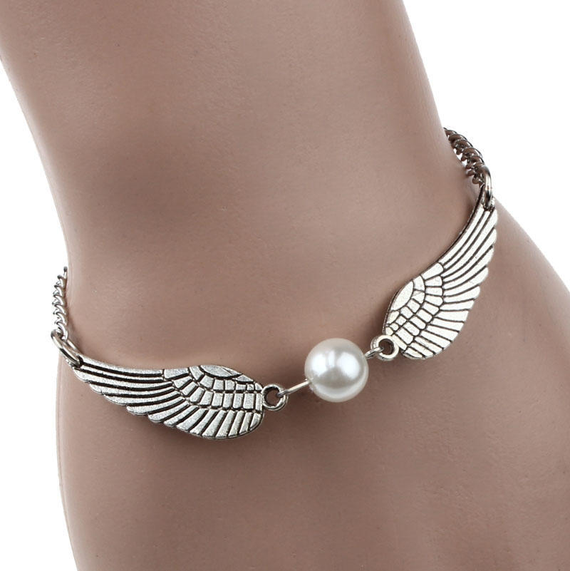 European And American Foreign Trade Jewelry Angel Wings Pearl Silver Bronze