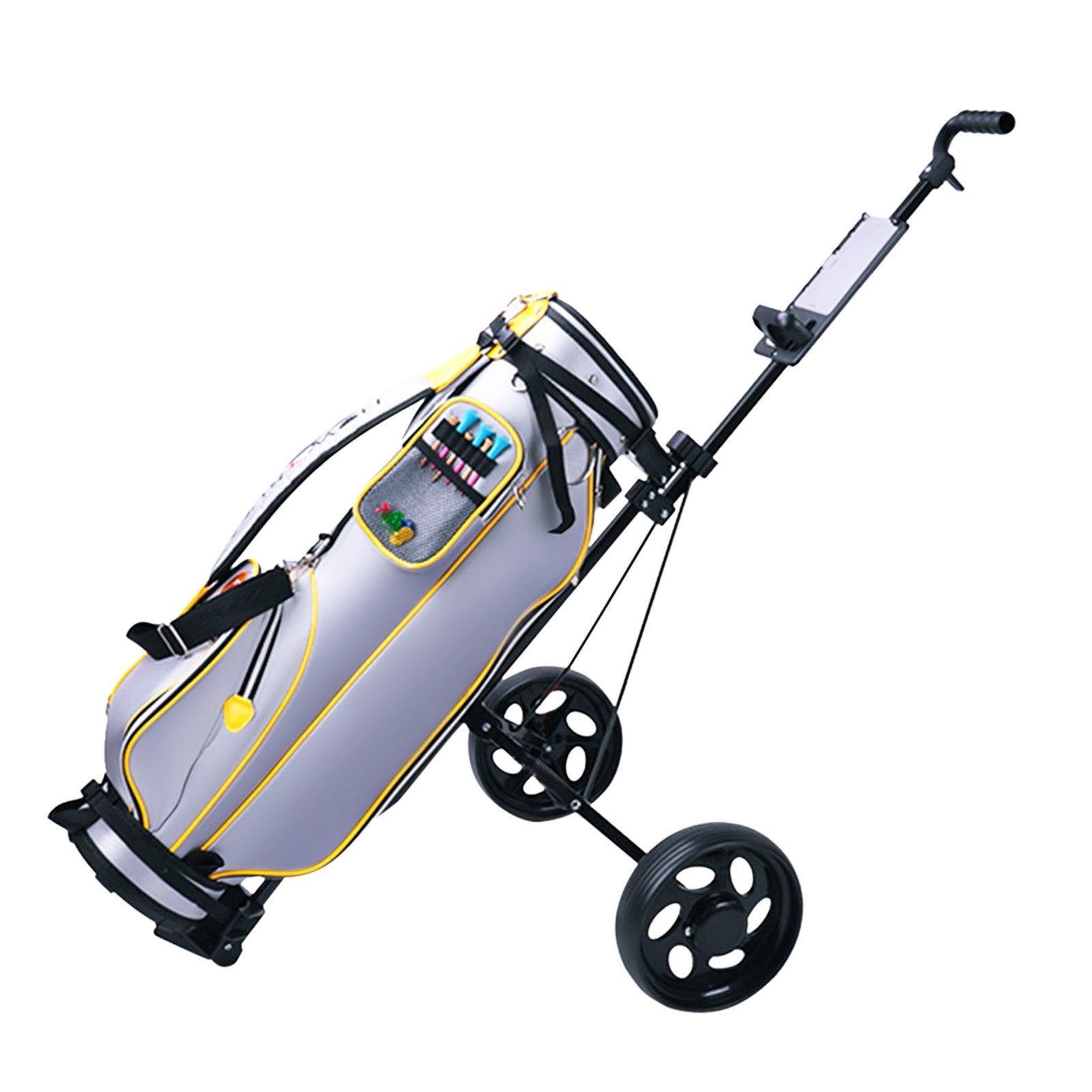 New Foldable 2 Wheel Push Pull Golf Cart /Cup Holder Trolley Swivel Steel Light