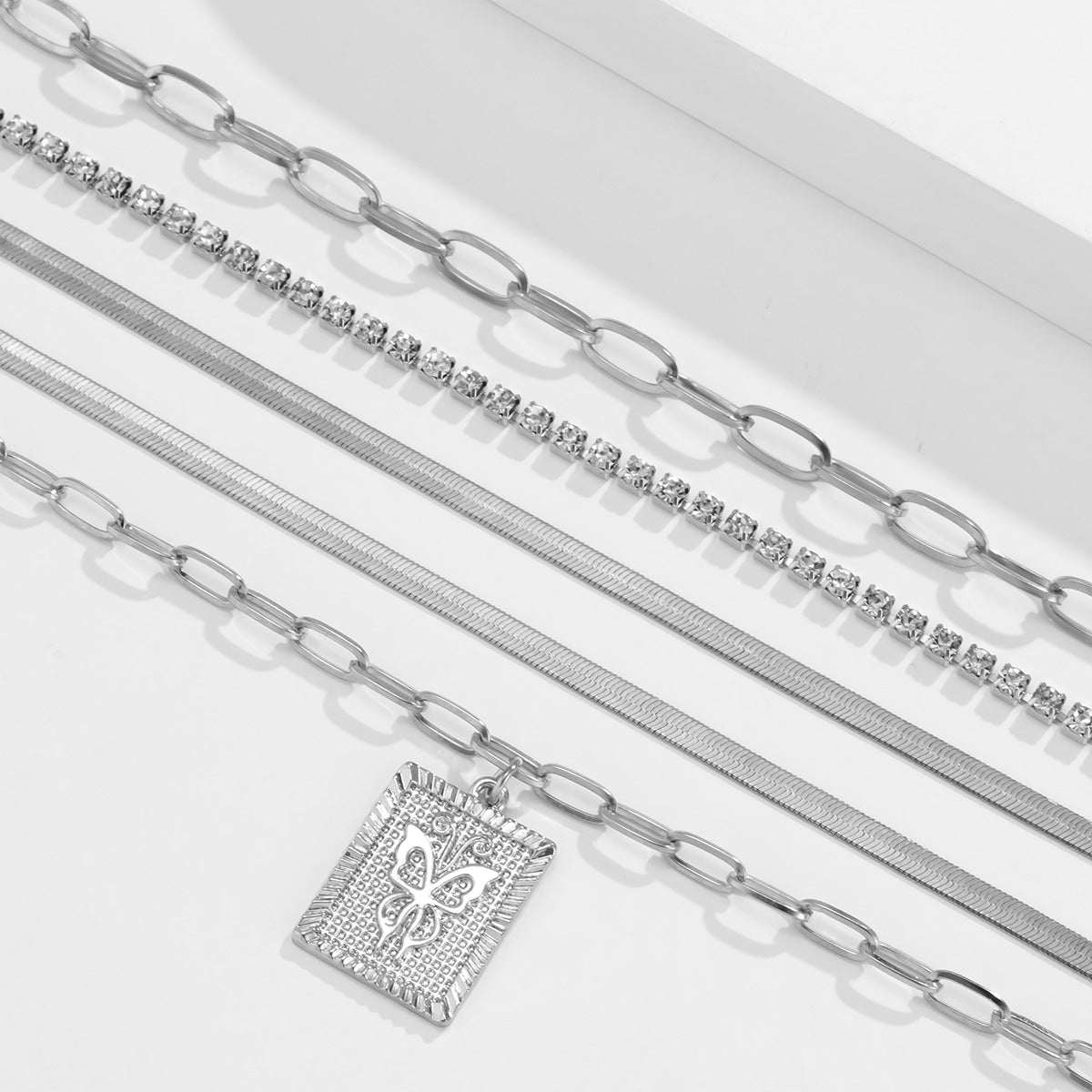 Fashion Copper Chain Micro Inlaid Rhinestone Set Necklace