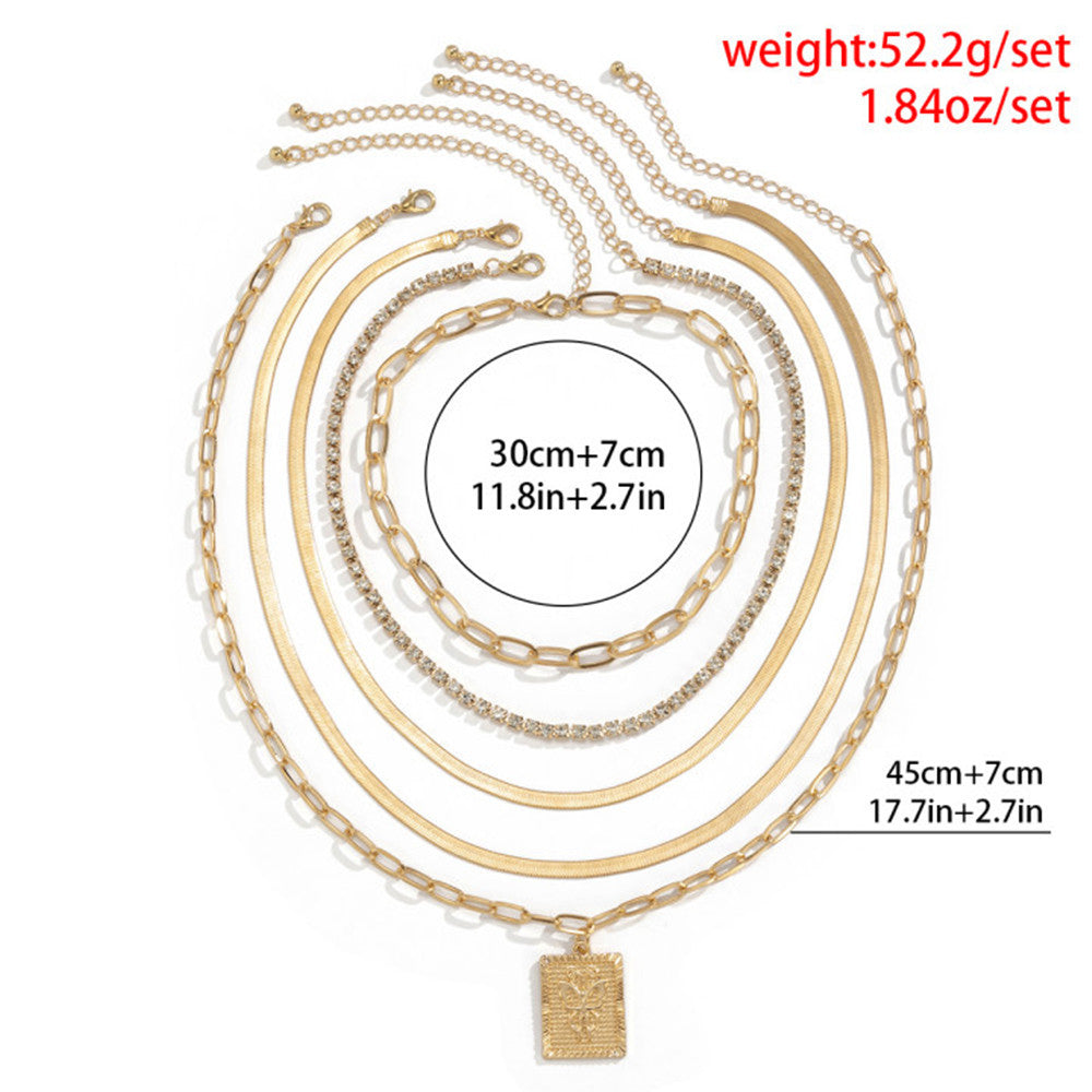 Fashion Copper Chain Micro Inlaid Rhinestone Set Necklace