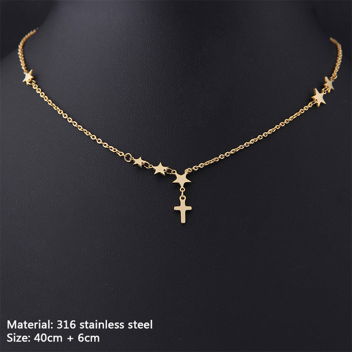 Cross Bead Necklace Clavicle Chain Gold