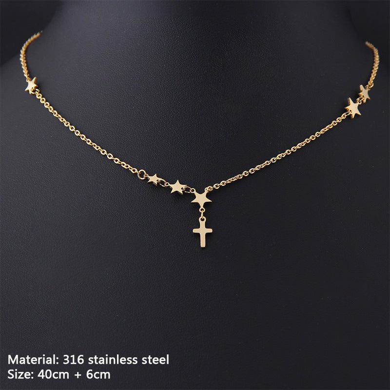 Cross Bead Necklace Clavicle Chain Gold