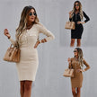Fashion Ladies Long Sleeve Round Neck Buttoned Dress Alpscommerce