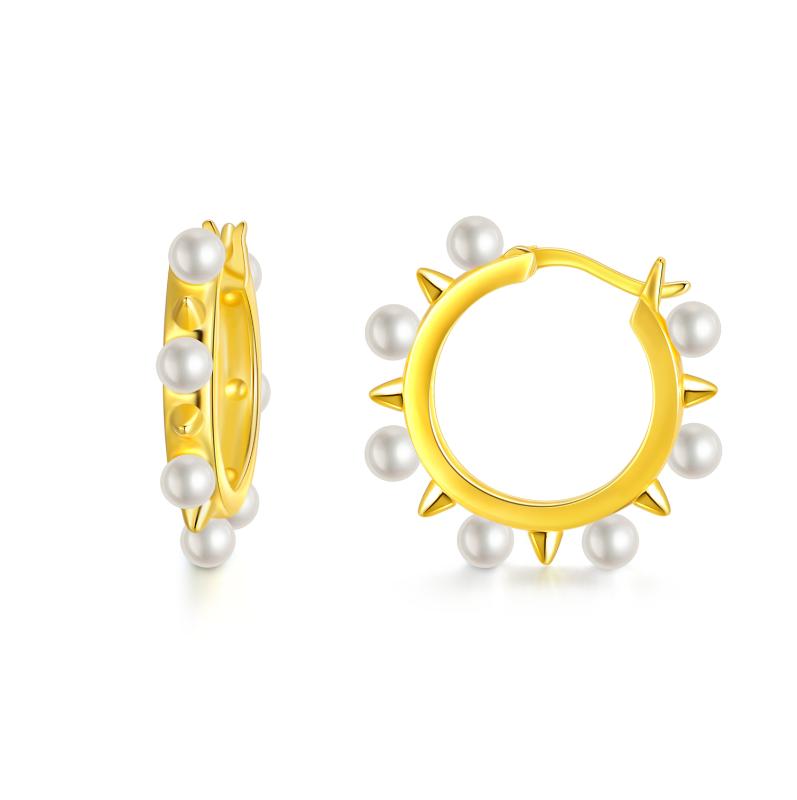 925 Sterling Silver Rivet Hoop Earrings for Women Girls Freshwater Cultured Pearl Hoop Earrings Dainty Jewelry