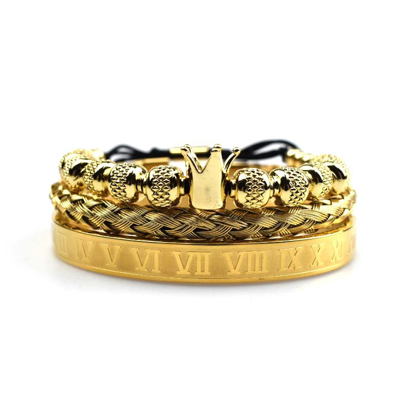 Luxury Roman Royal Crown Charm Bracelet Men Stainless Steel  Men Adjustable Bracelets