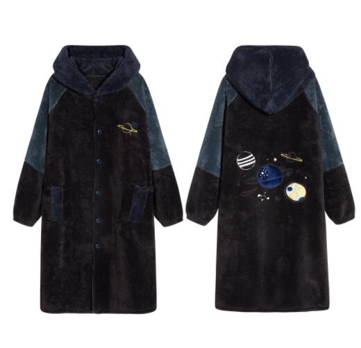 Autumn And Winter Flannel Winter Thickened Plus Velvet Nightgown Men