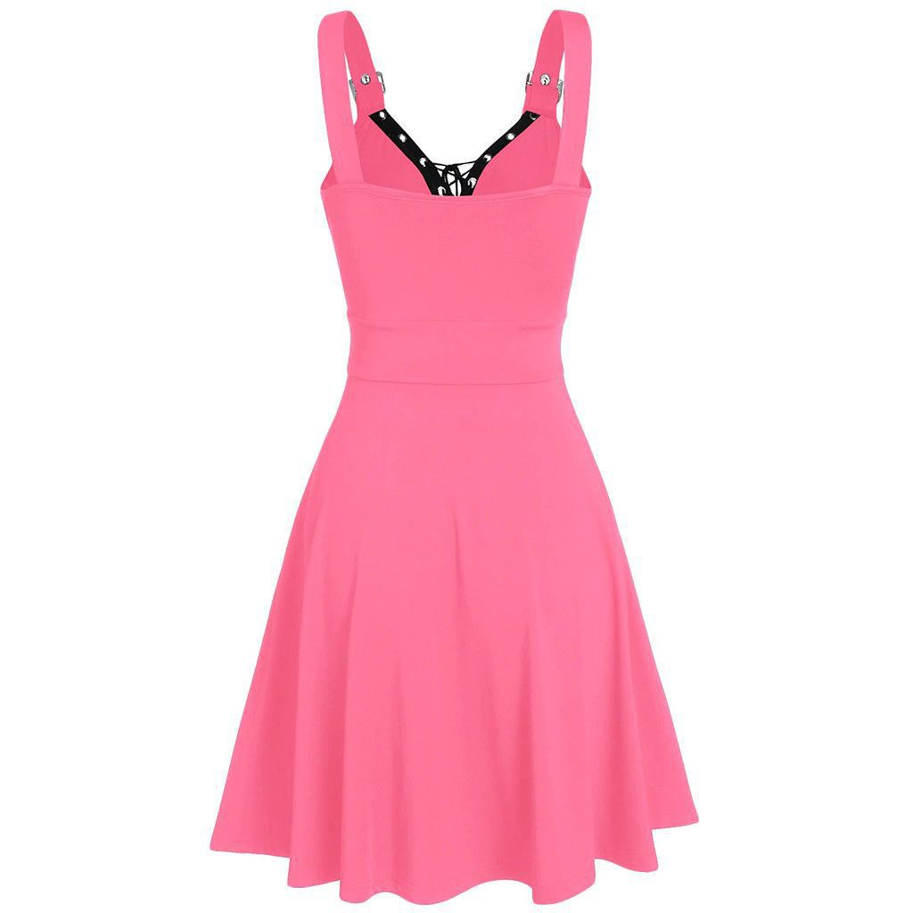 Women's Fashion Punk Style Sleeveless Straps Loose Big Hem Halter Dress