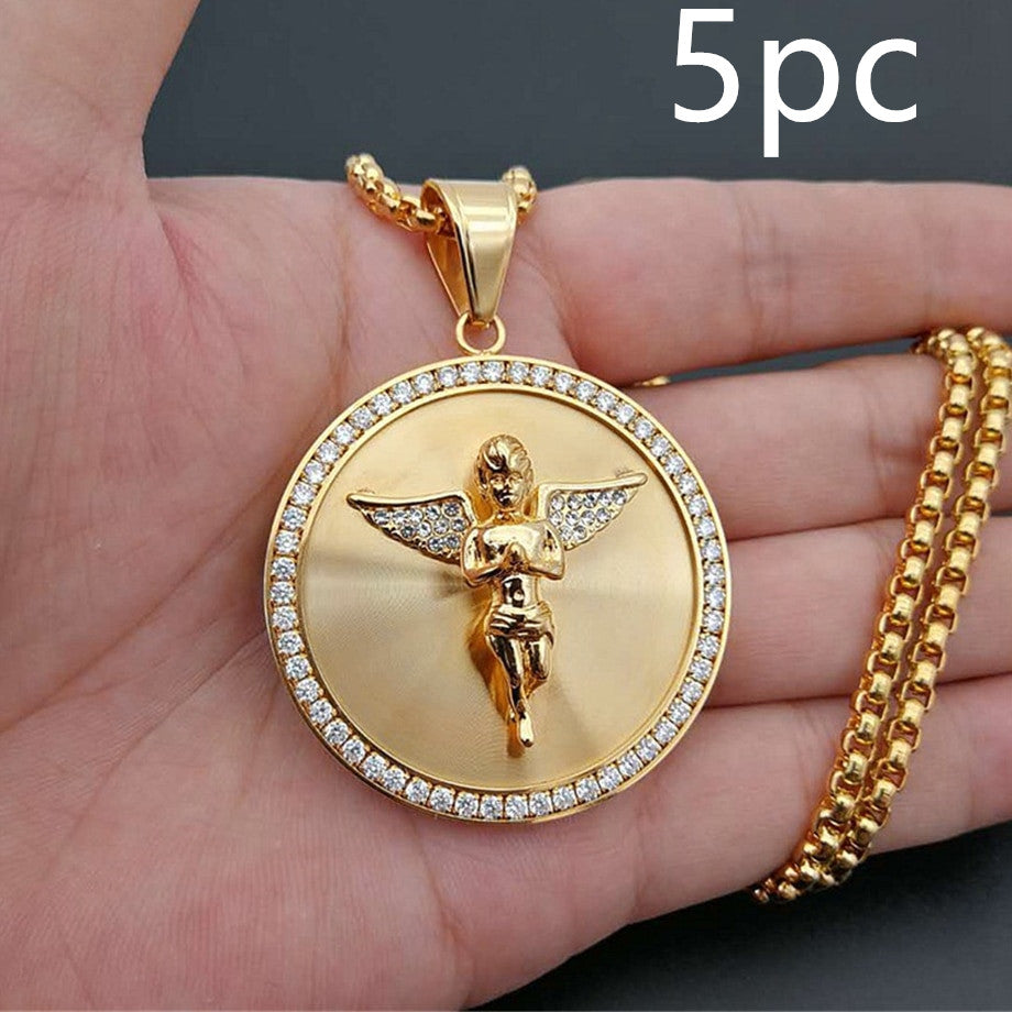 Micro-set zircon angel pendant necklace