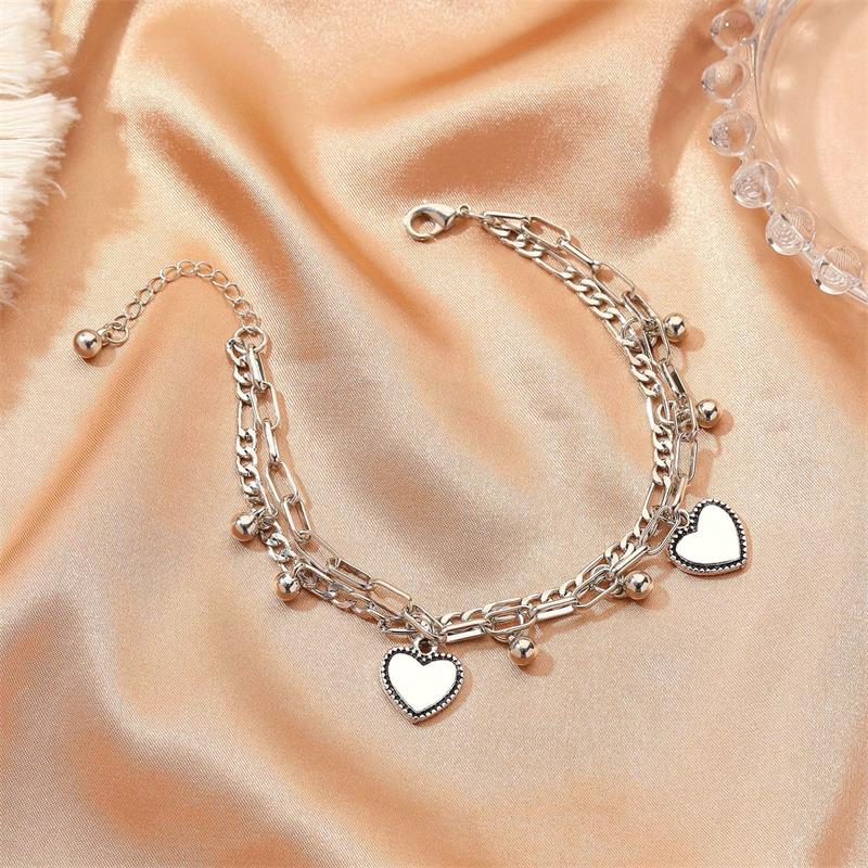 Retro Double Love Hip Hop Personality Round Bead Chain Bracel