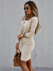 Fashion Ladies Long Sleeve Round Neck Buttoned Dress Alpscommerce