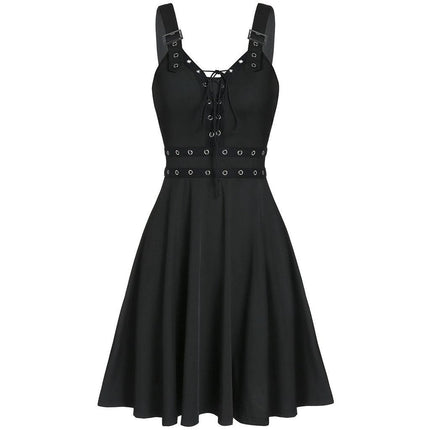 Women's Fashion Punk Style Sleeveless Straps Loose Big Hem Halter Dress