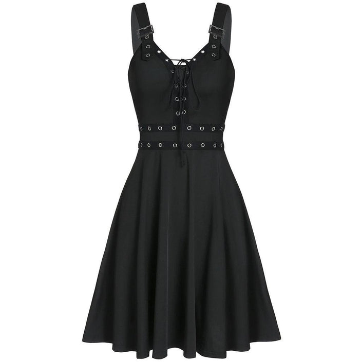 Women's Fashion Punk Style Sleeveless Straps Loose Big Hem Halter Dress