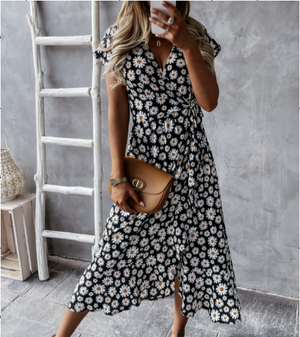 Fashion V-Neck Elastic Waist Slimming Dress