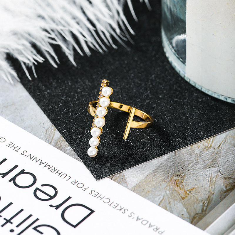 Design Ring Micro-set Zircon Hollow Square Pearl Ring