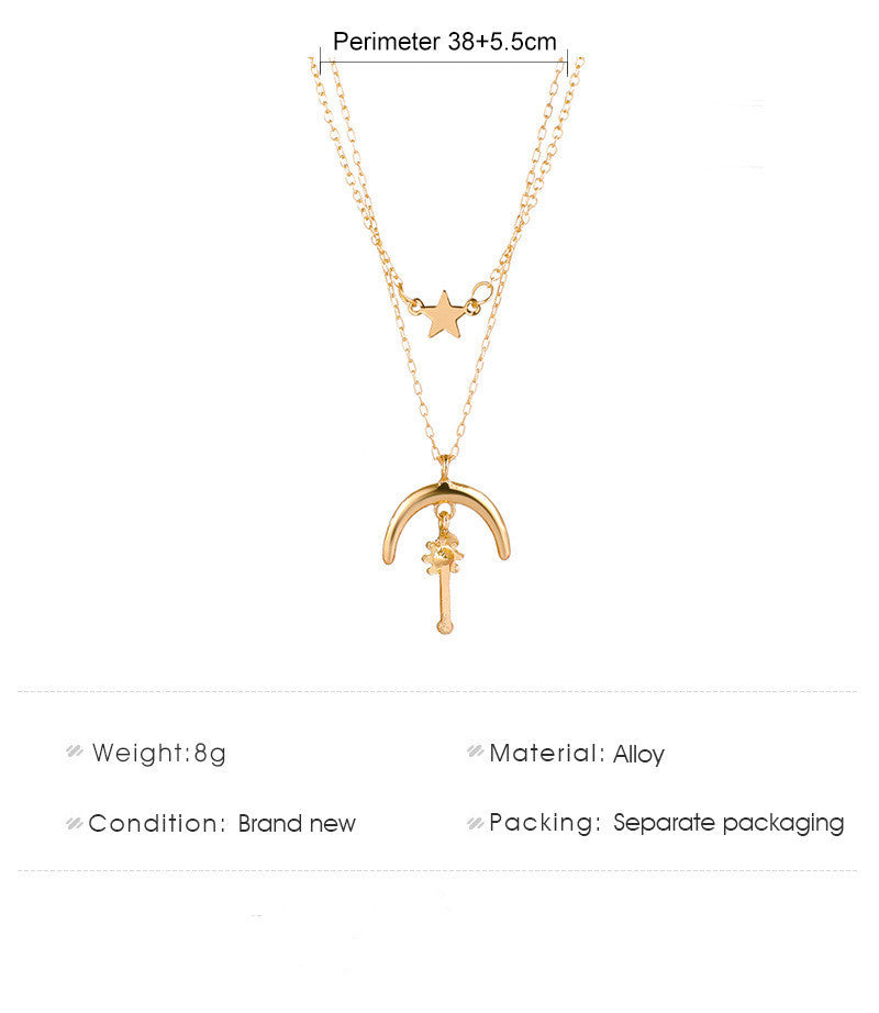 European And American Fashion Multi-layer Moon Necklace Retro
