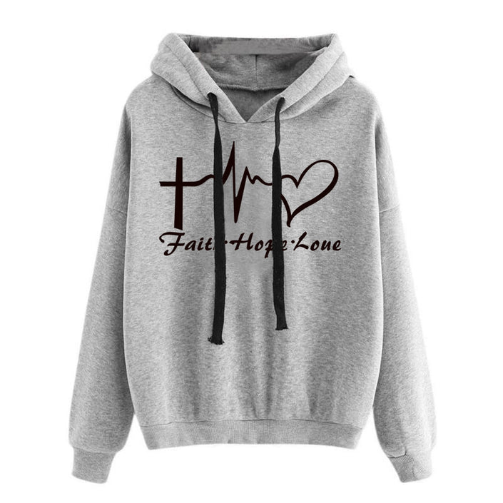 Heart Print Hoodie Sweatshirt Pullover Tops Women Long Sleeve Sports Clothes