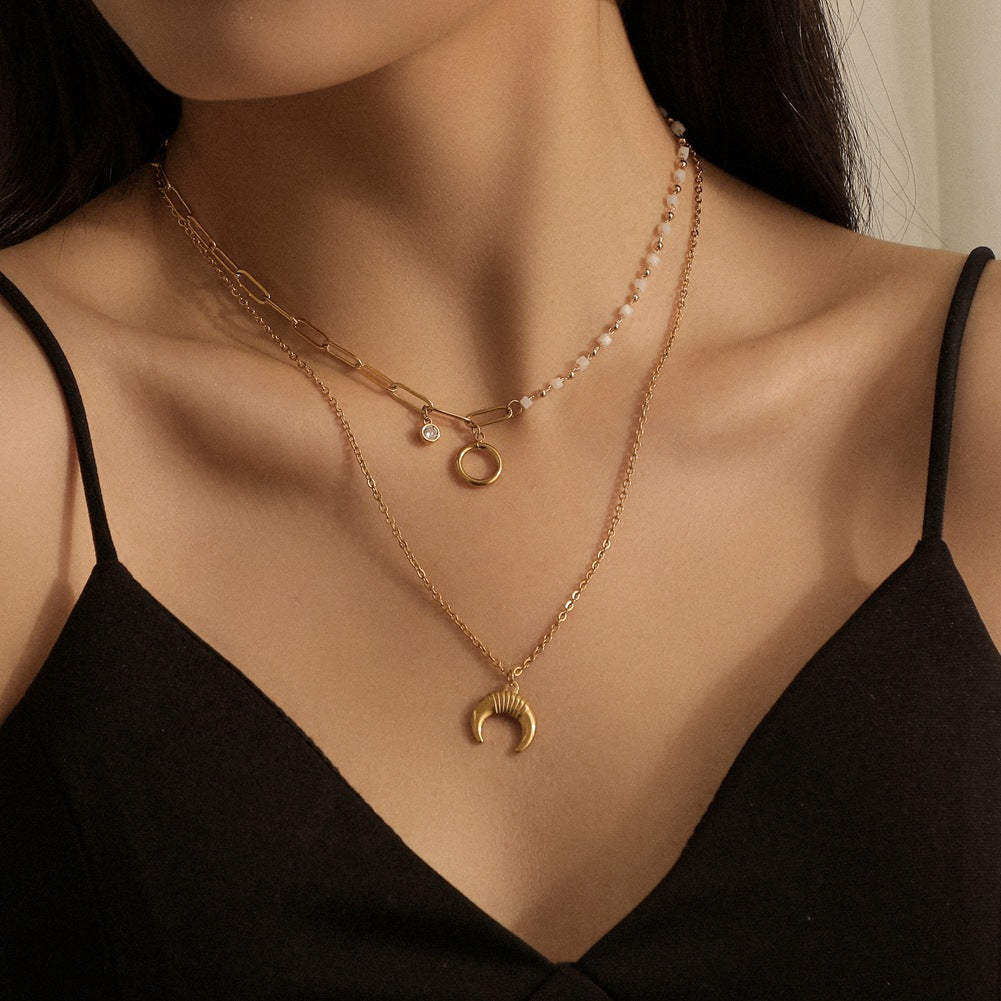 Double-Layer Titanium Steel Necklace Female Clavicle Chain