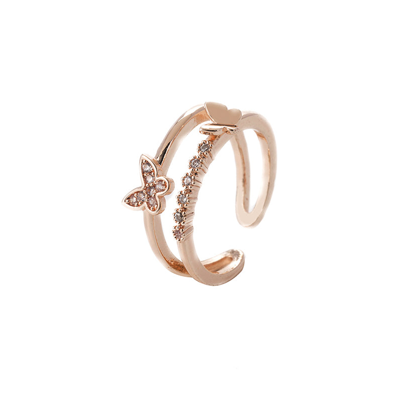 European and American Cross-border Trend Butterfly Three-dimensional Ring Niche Design Diamond Ring Fashion Open Ring Hipster Ring