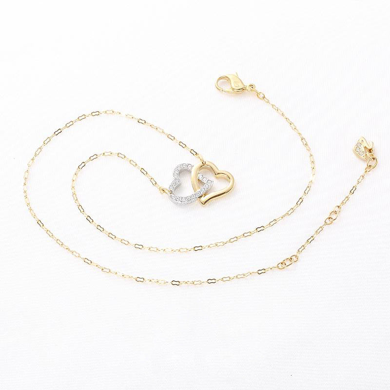 Elegant Romantic Temperament Double Heart Design Clavicle Chain Diamond Love Heart
