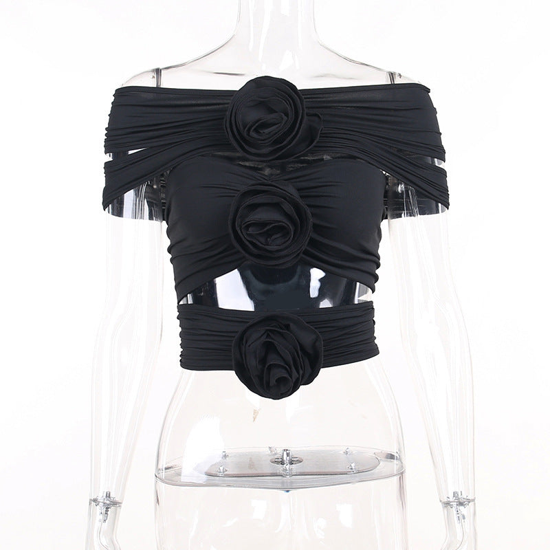Flowers Hollow Off-shoulder Top For Women