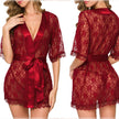 Lingerie Women Lace Hollow-out Robe Suits Pajamas silk