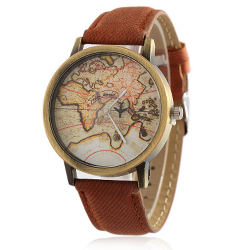 Lychee Leather Map Wind Simple Watch