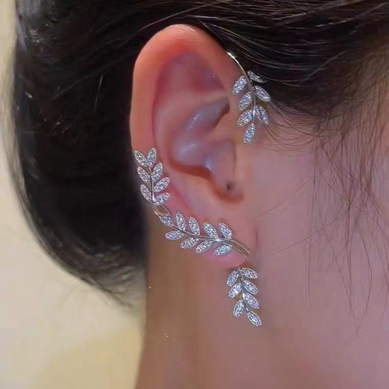 Full Drill Leaf Ear Hanging Female Removable Two Wear