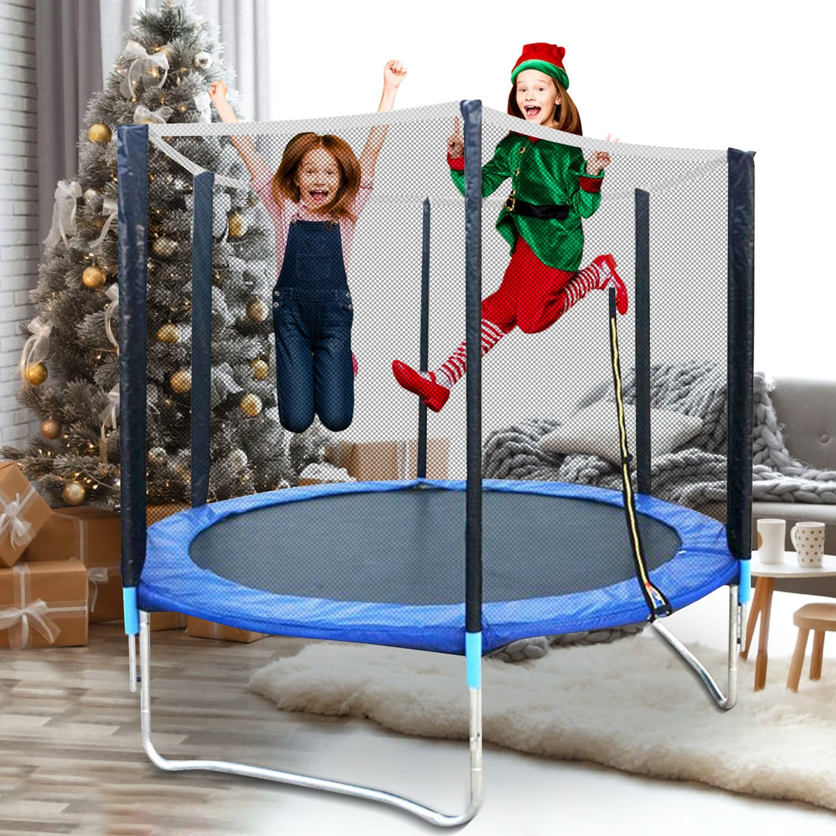 6FT Kids Trampoline With Enclosure Net Jumping Mat And Spring Cover Padding