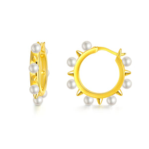 925 Sterling Silver Rivet Hoop Earrings for Women Girls Freshwater Cultured Pearl Hoop Earrings Dainty Jewelry