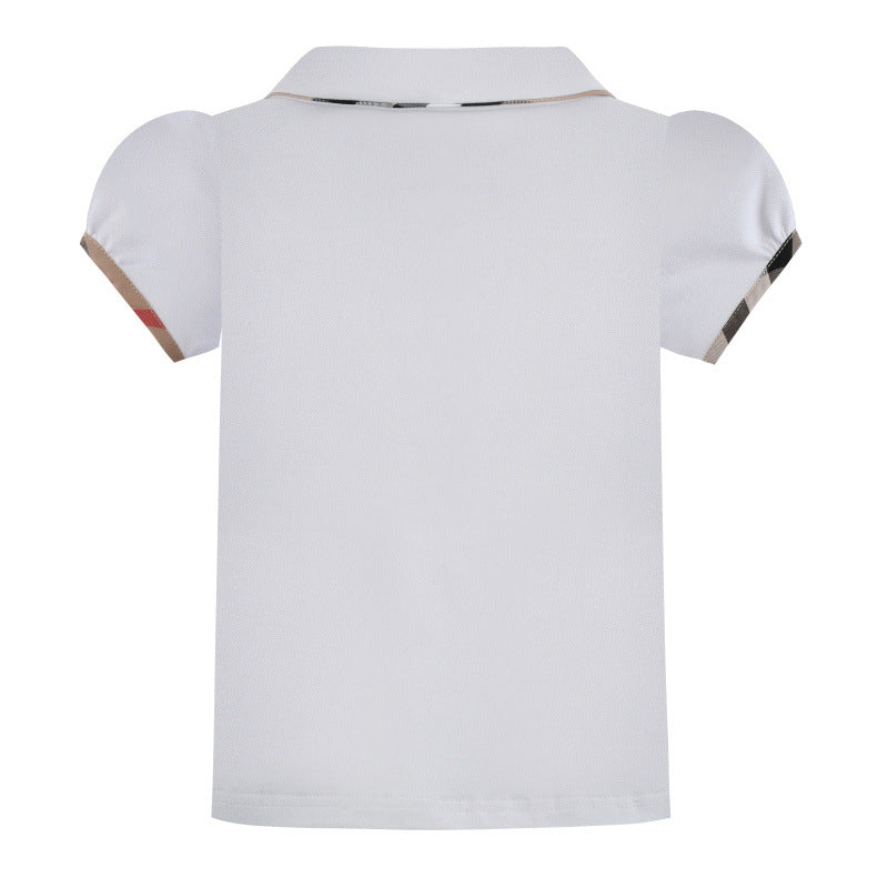 Contrast Check Lapel Short Sleeve Kids Shirt