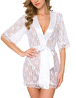 Lingerie Women Lace Hollow-out Robe Suits Pajamas silk