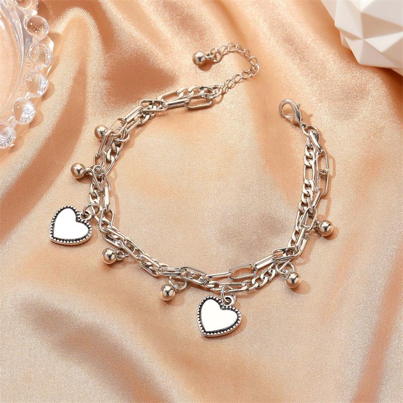 Retro Double Love Hip Hop Personality Round Bead Chain Bracel