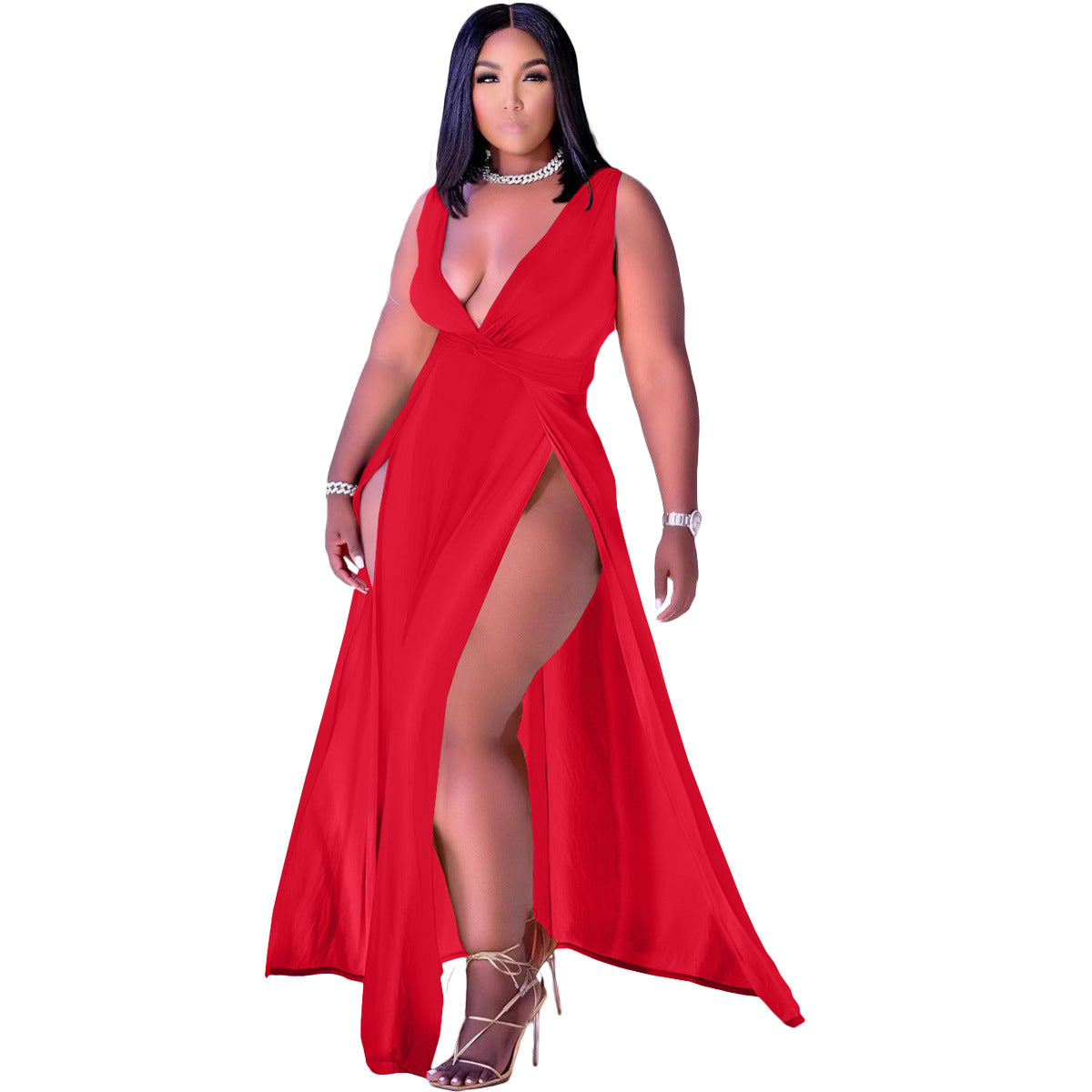 Women's Casual Style Sleeveless V-neck Dress