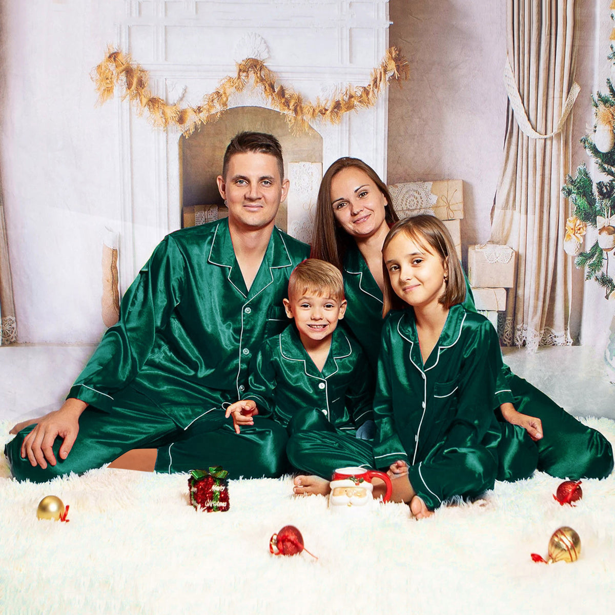 Long-sleeved Pajamas Ice Silk Home Wear home family silk pajamas