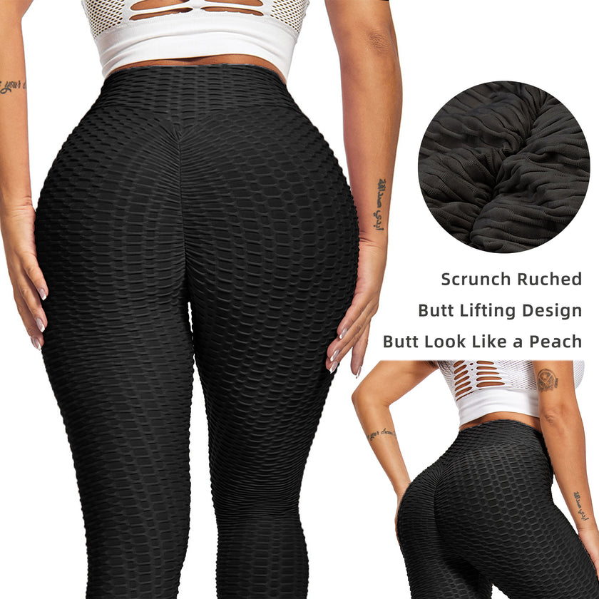 Leggings Bubble Textured Leggings Butt Lifting Yoga Pants Black