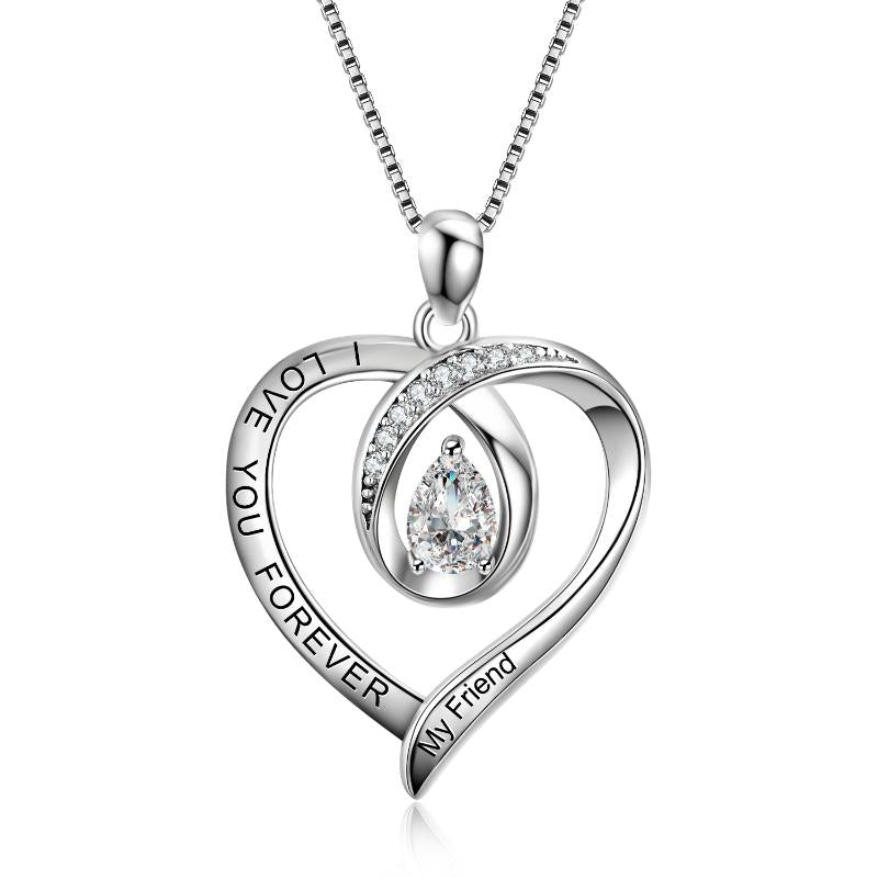 Sister Gifts Engraved I Love You Forever My Friend 925 Sterling Silver Heart Pendant Necklace