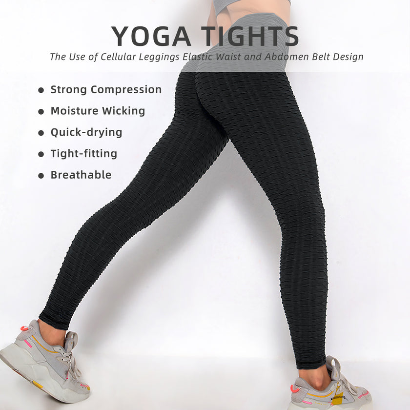 Leggings Bubble Textured Leggings Butt Lifting Yoga Pants Black