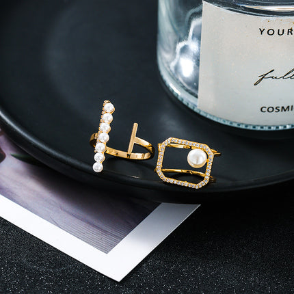 Design Ring Micro-set Zircon Hollow Square Pearl Ring