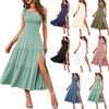 Fashion Women's One-shoulder Pleated Layered Hem Split Dress