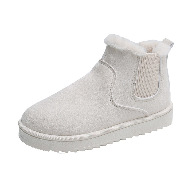 New Solid Color Elastic Band Flat Short Tube Plus Velvet Snow Boots Women